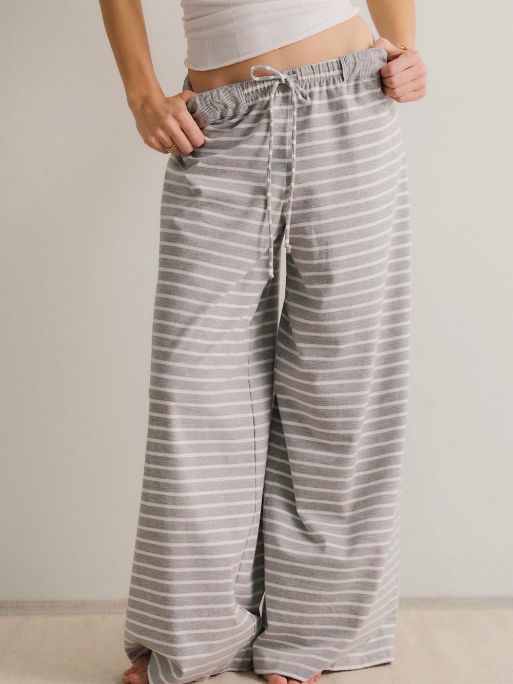 Free People Out and About Striped Wide Leg Pants Grey
